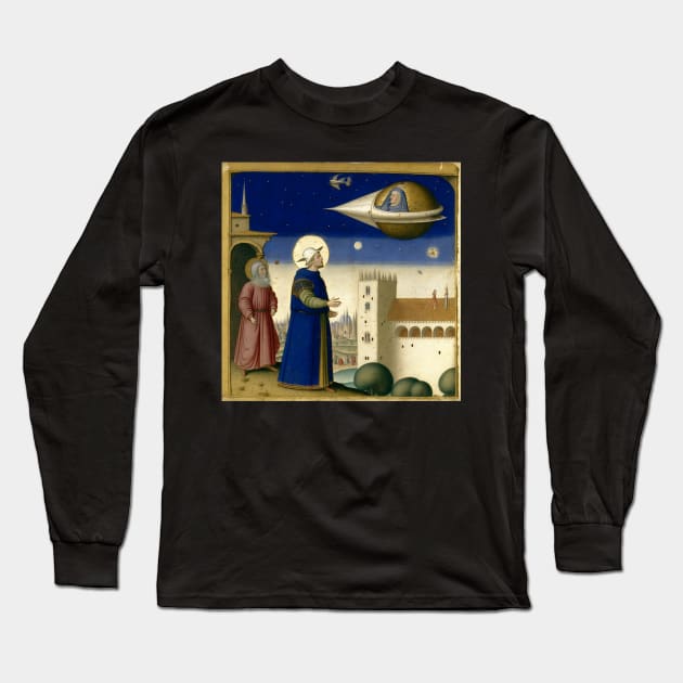 Look Up - Funny Medieval Illumination Anachronism History Long Sleeve T-Shirt by Civilizationx